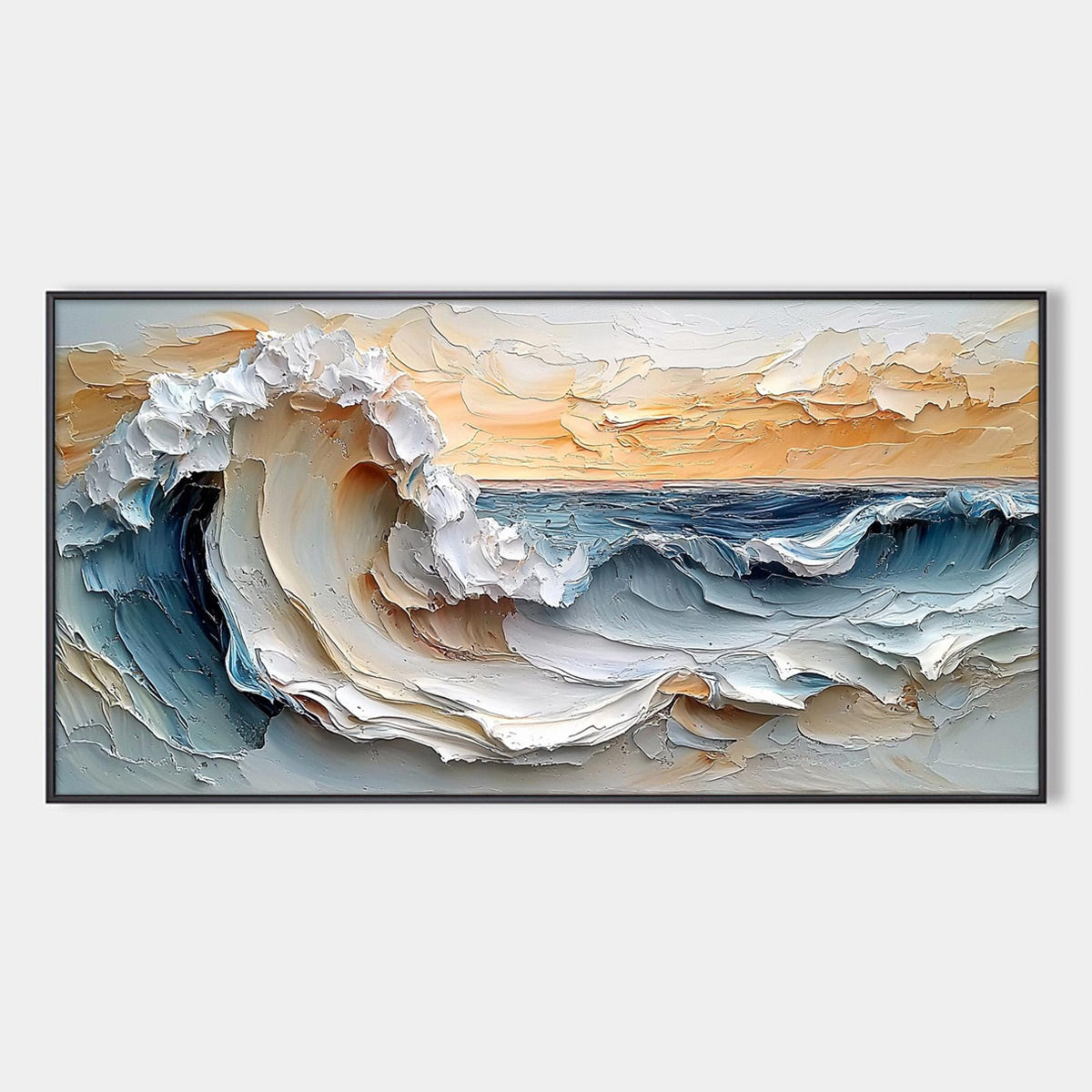 Frozen Tide hand-painted white and ocean blue textured ocean wave painting rolled canvas option