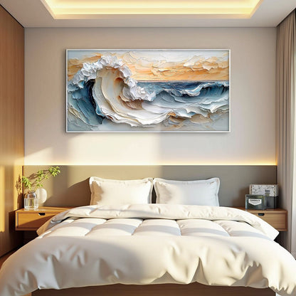 Frozen Tide hand-painted white and ocean blue textured ocean wave painting rolled canvas option