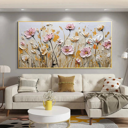 Gold and Pink Landscape Impasto Painting – Field of Dreams