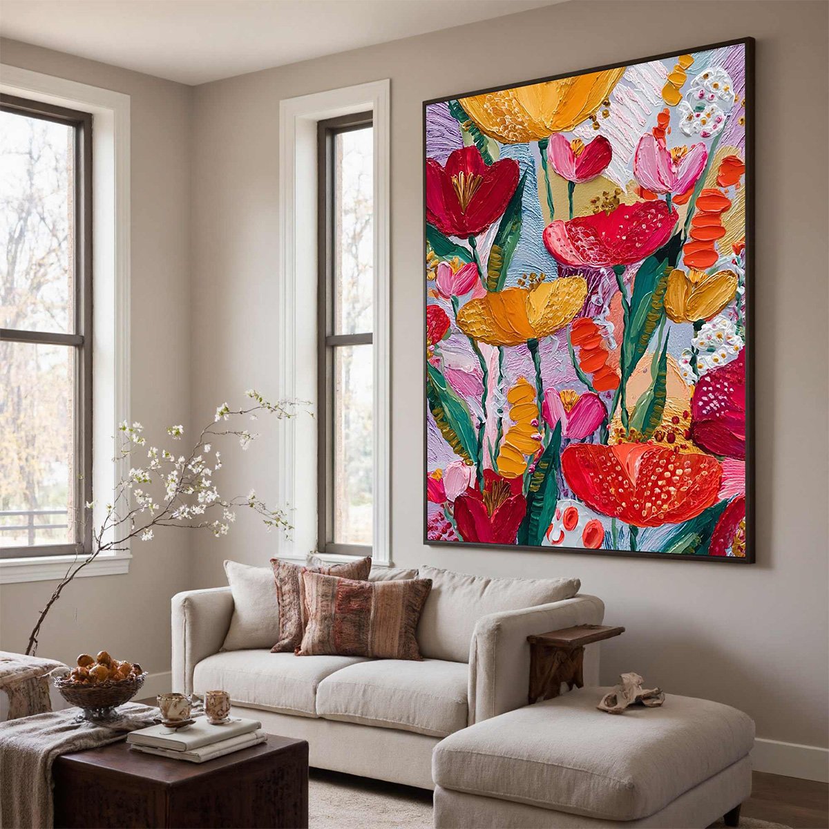 Colorful Floral Impasto Oil Painting – Garden Melody