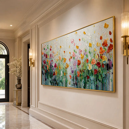 Colorful Field Impasto Painting – Garden Of Joy