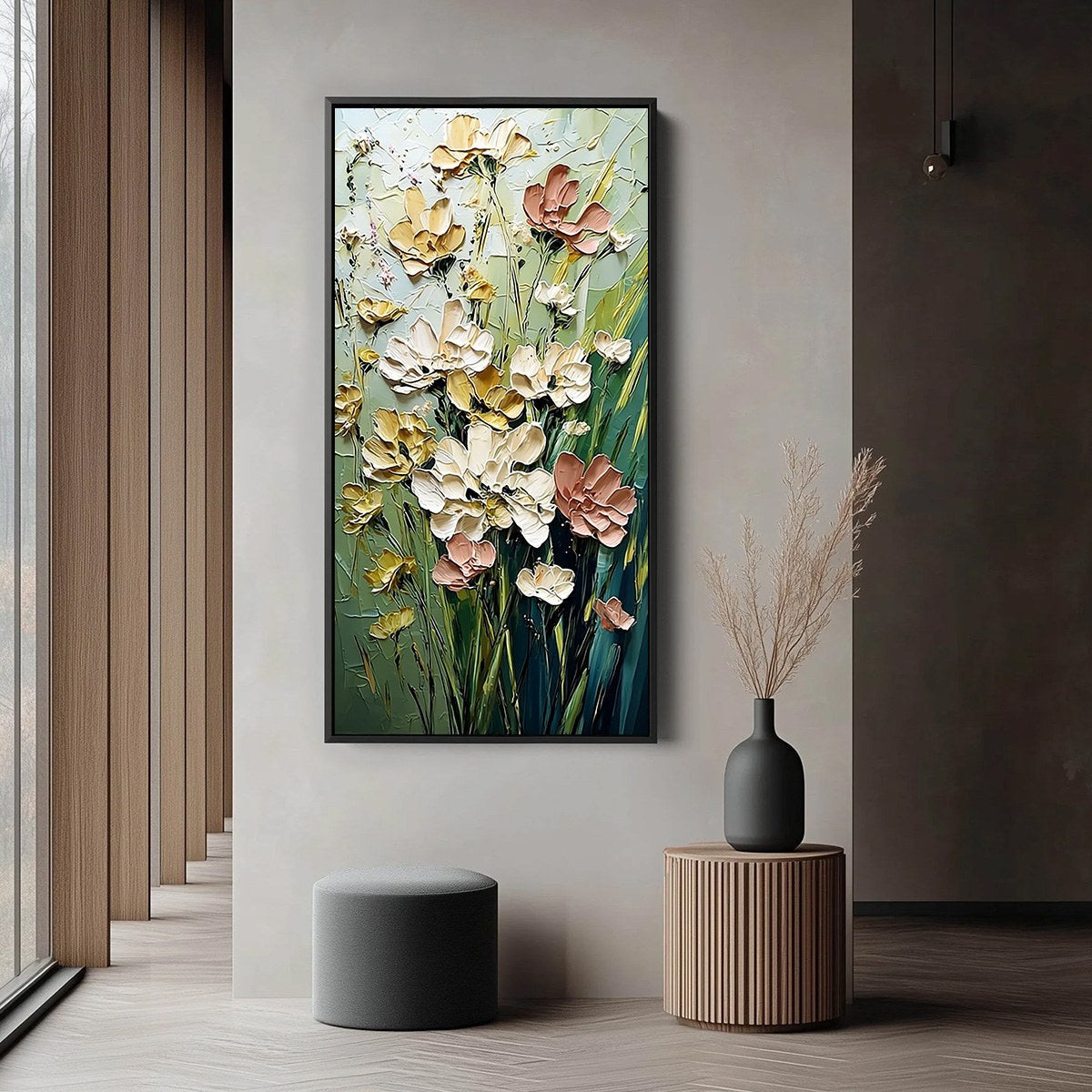 Yellow and Blush Wildflower Impasto Painting – Garden Serenade