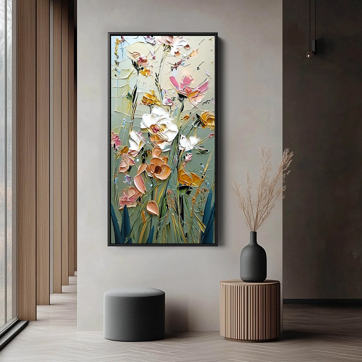 Green and Blush Flower Garden Impasto Painting – Garden Whispers