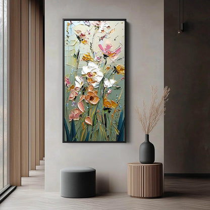 Green and Blush Flower Garden Impasto Painting – Garden Whispers