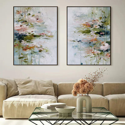 Green and Blush Abstract Floral Painting – Garden Reverie