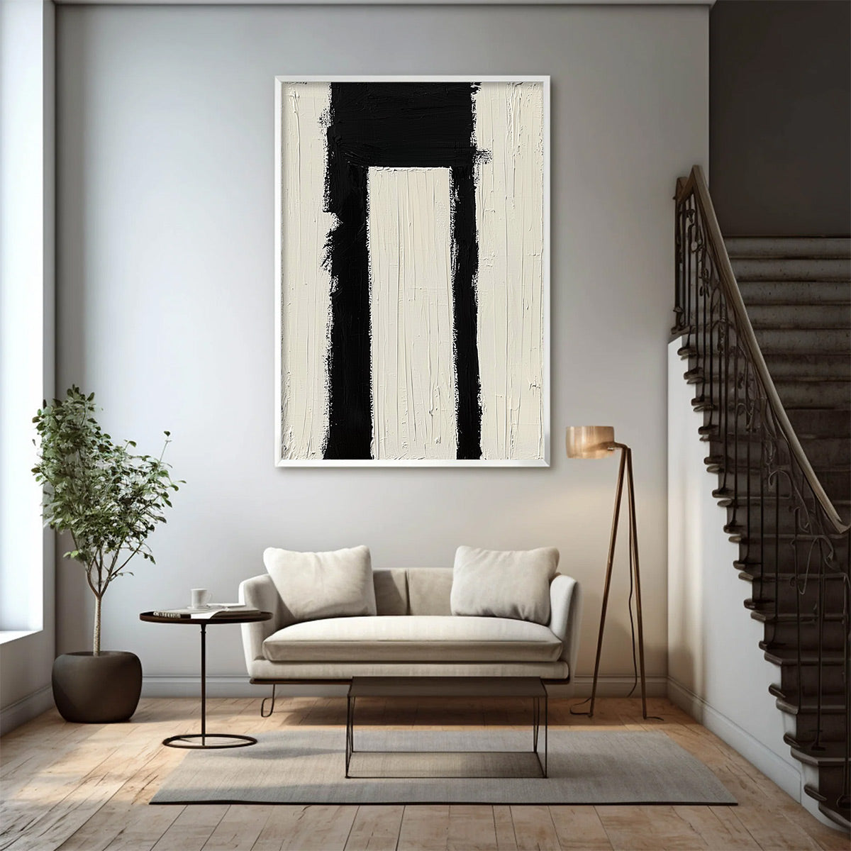 Black and White Wabi-Sabi Abstract Textured Oil Painting – Gateway
