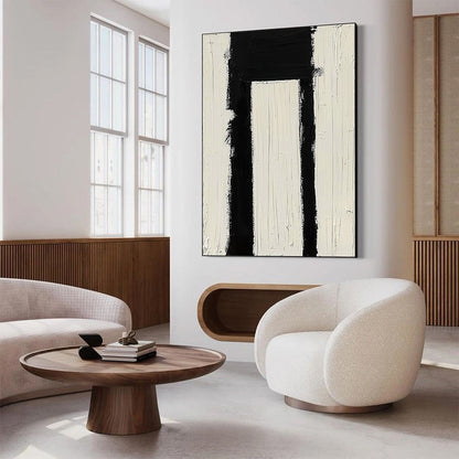 Black and White Wabi-Sabi Abstract Textured Oil Painting – Gateway