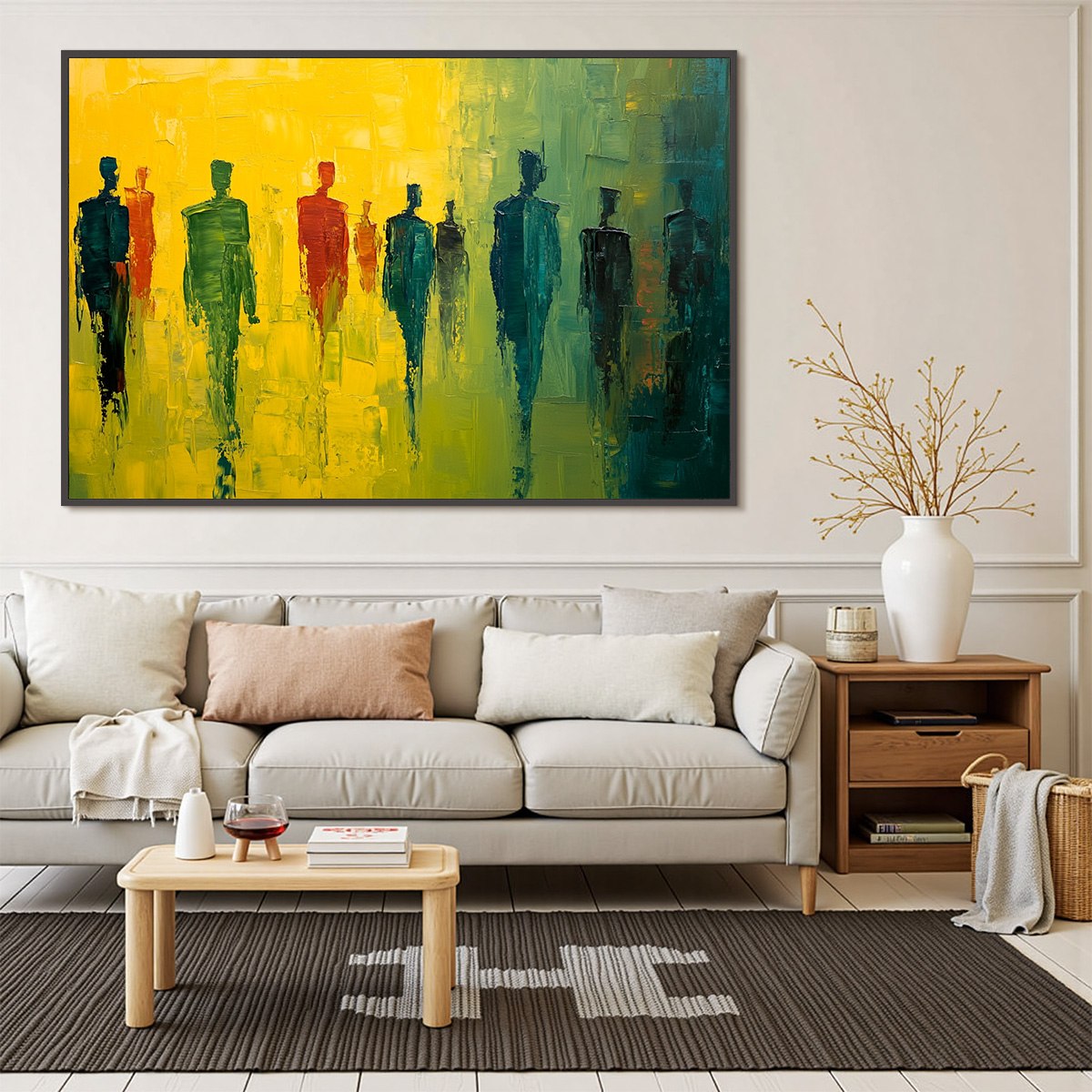 Emerald and Green Abstract Figurative Palette Knife Oil Painting – Gathering Light