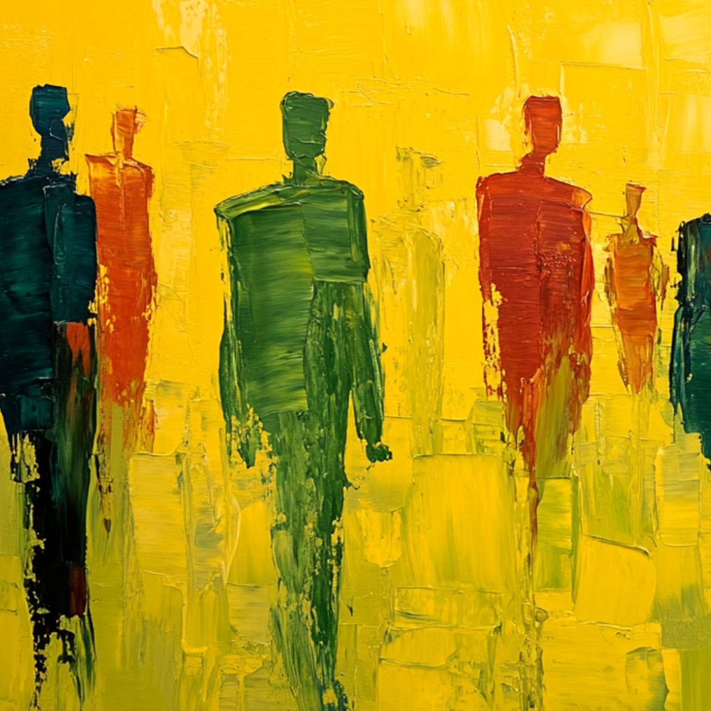 Emerald and Green Abstract Figurative Palette Knife Oil Painting – Gathering Light