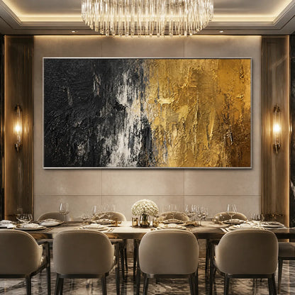 Gold and Black Wabi-Sabi Abstract Oil Painting – Gilded Night