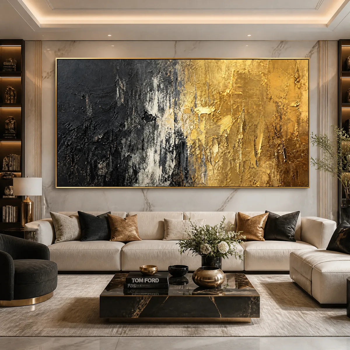 Gilded Night – Wabi-Sabi Abstract Oil Painting, view 2