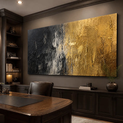 Gold and Black Wabi-Sabi Abstract Oil Painting – Gilded Night