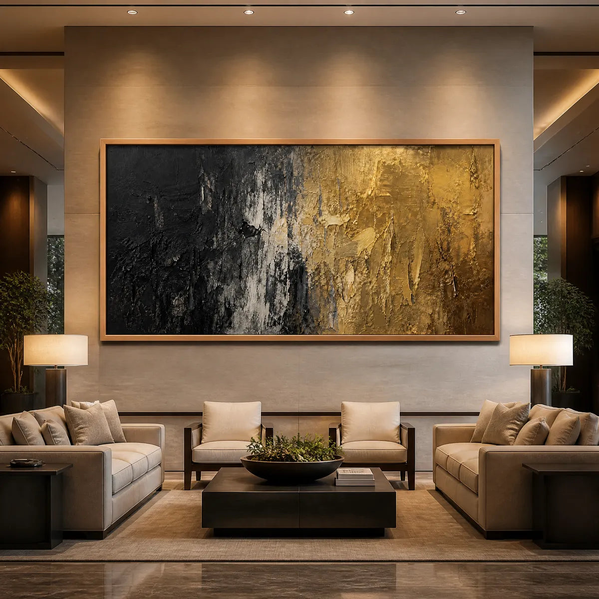 Gold and Black Wabi-Sabi Abstract Oil Painting – Gilded Night