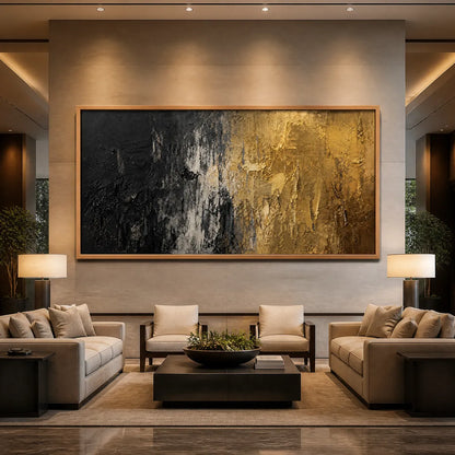 Gold and Black Wabi-Sabi Abstract Oil Painting – Gilded Night
