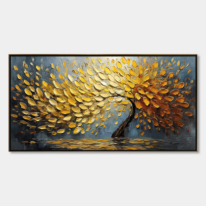 Golden Cascade hand-painted gold and ivory textured tree painting rolled canvas option