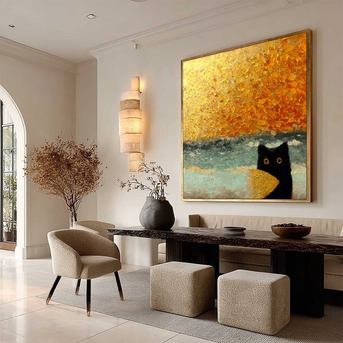 Golden Catch – Wabi-Sabi Cat Impasto Oil Painting, view 5