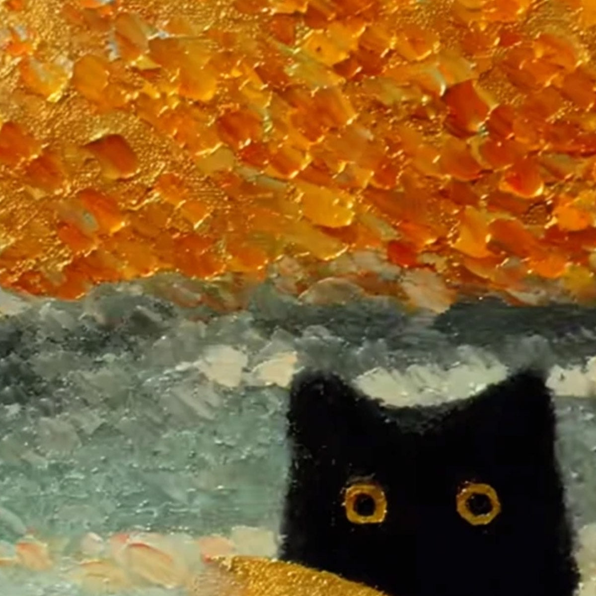 Golden Catch – Wabi-Sabi Cat Impasto Oil Painting, view 3