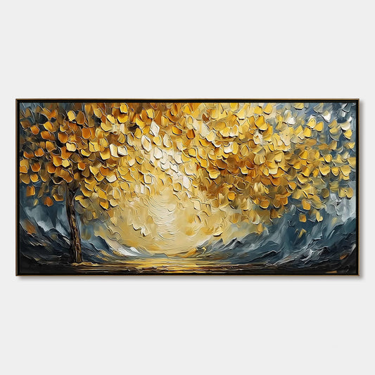 Golden Embrace hand-painted gold and ivory textured tree painting rolled canvas option