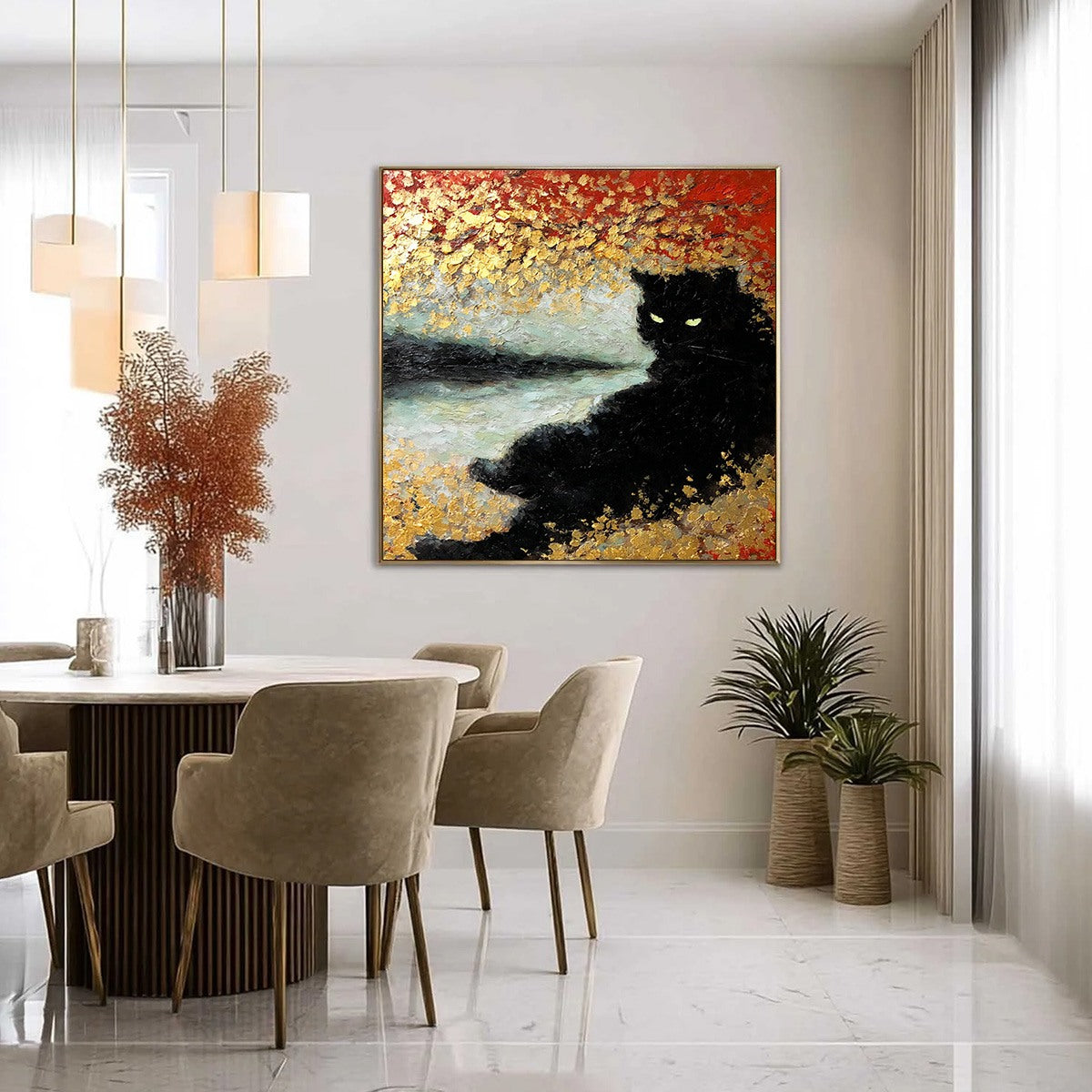 Golden Gaze – Cat Impasto Oil Painting, view 4