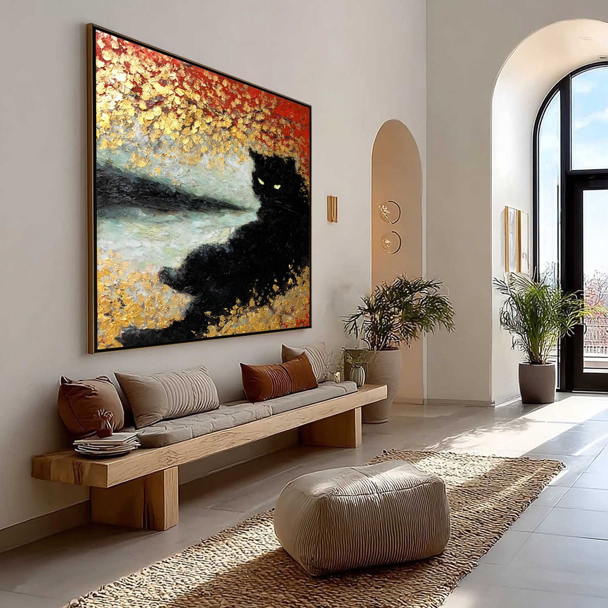 Gold and Black Cat Impasto Oil Painting – Golden Gaze