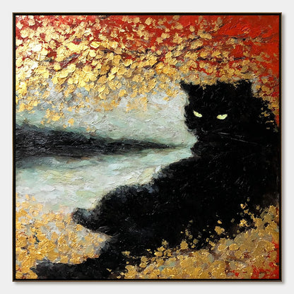 Golden Gaze – Cat Impasto Oil Painting, view 1
