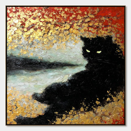 Golden Gaze – Cat Impasto Oil Painting, view 1