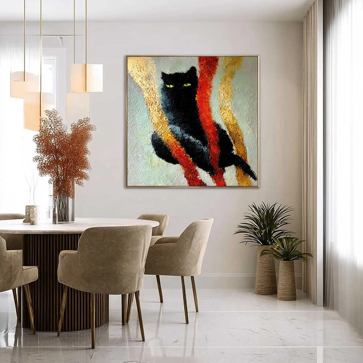 Golden Gaze – Cat Impasto Oil Painting, view 4