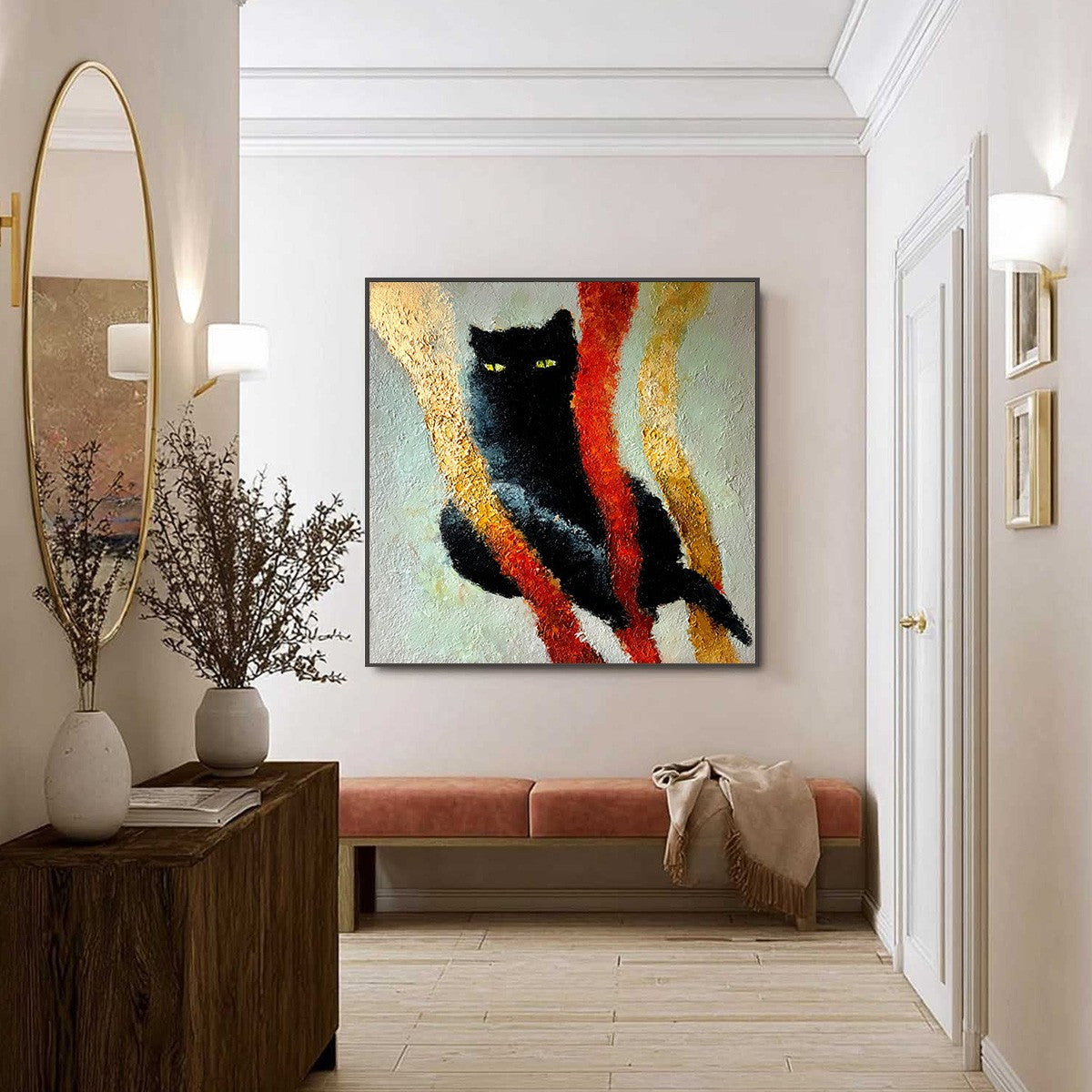 Gold and Red Cat Impasto Oil Painting – Golden Gaze
