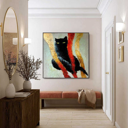 Gold and Red Cat Impasto Oil Painting – Golden Gaze
