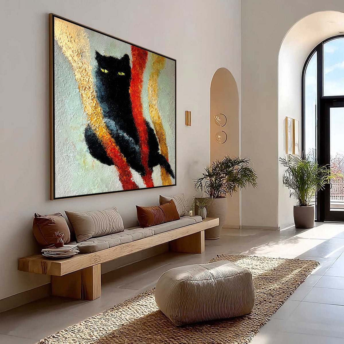 Gold and Red Cat Impasto Oil Painting – Golden Gaze