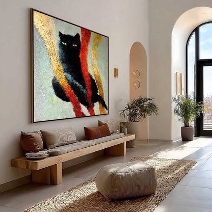 Gold and Red Cat Impasto Oil Painting – Golden Gaze