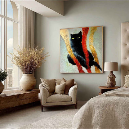 Gold and Red Cat Impasto Oil Painting – Golden Gaze