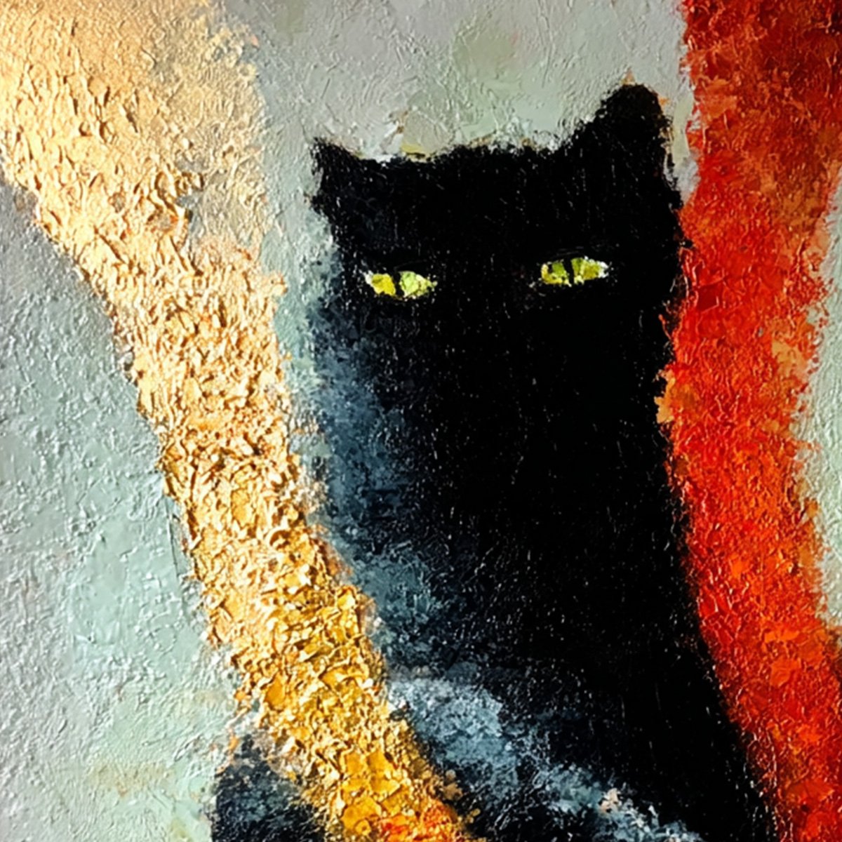 Golden Gaze – Cat Impasto Oil Painting, view 5