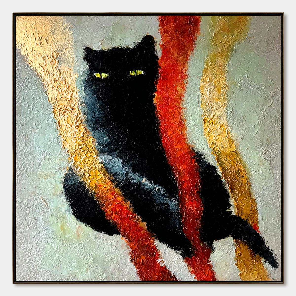 Golden Gaze – Cat Impasto Oil Painting, view 1