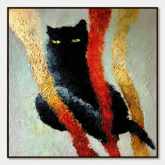 Golden Gaze – Cat Impasto Oil Painting, view 1