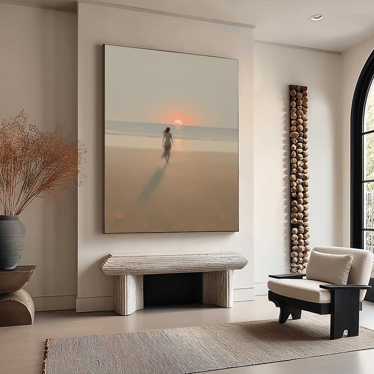 Golden Hour Solace hand-painted gold and ivory textured beach scene painting rolled canvas option