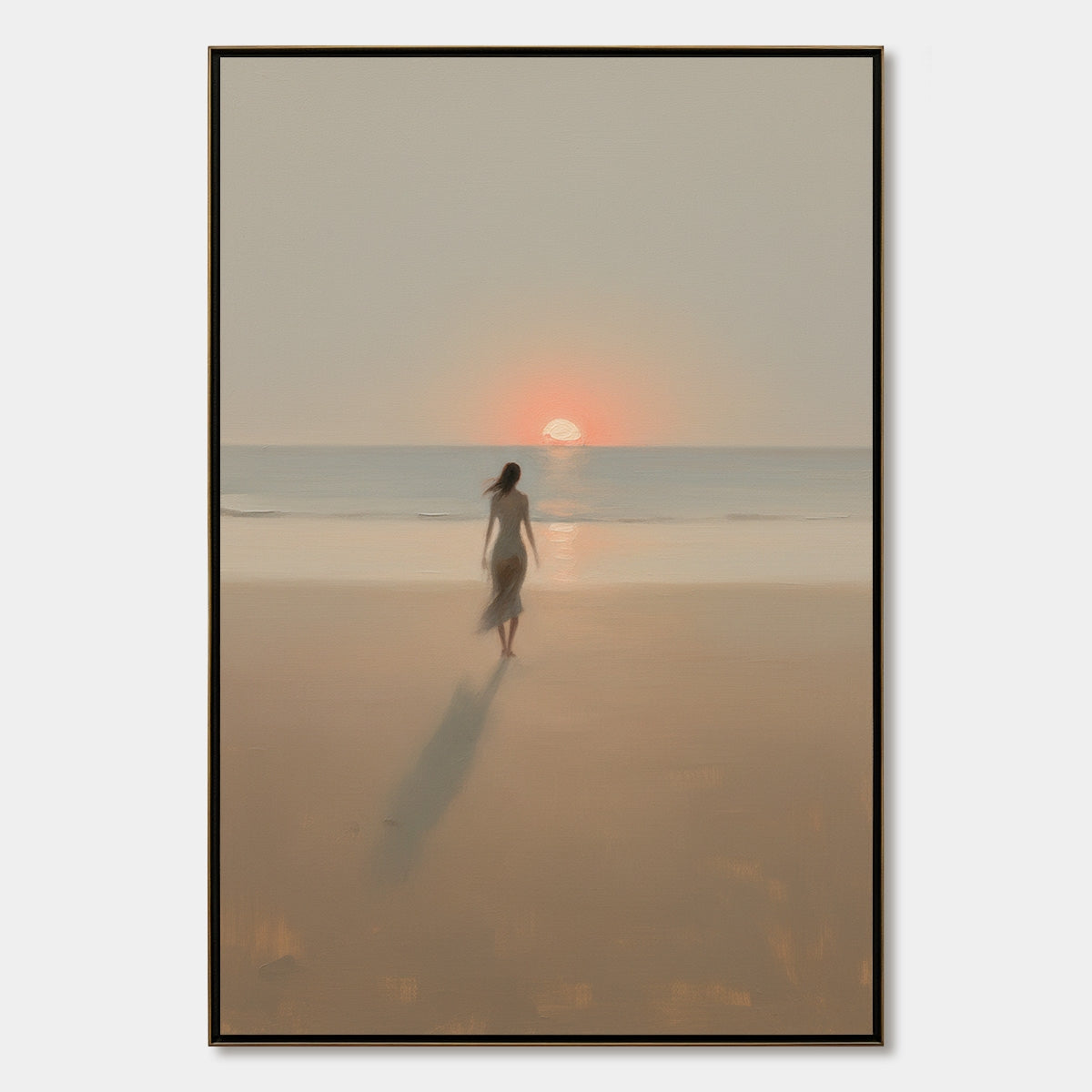 Golden Hour Solace hand-painted gold and ivory textured beach scene painting rolled canvas option