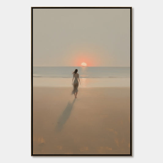 Golden Hour Solace hand-painted gold and ivory textured beach scene painting rolled canvas option