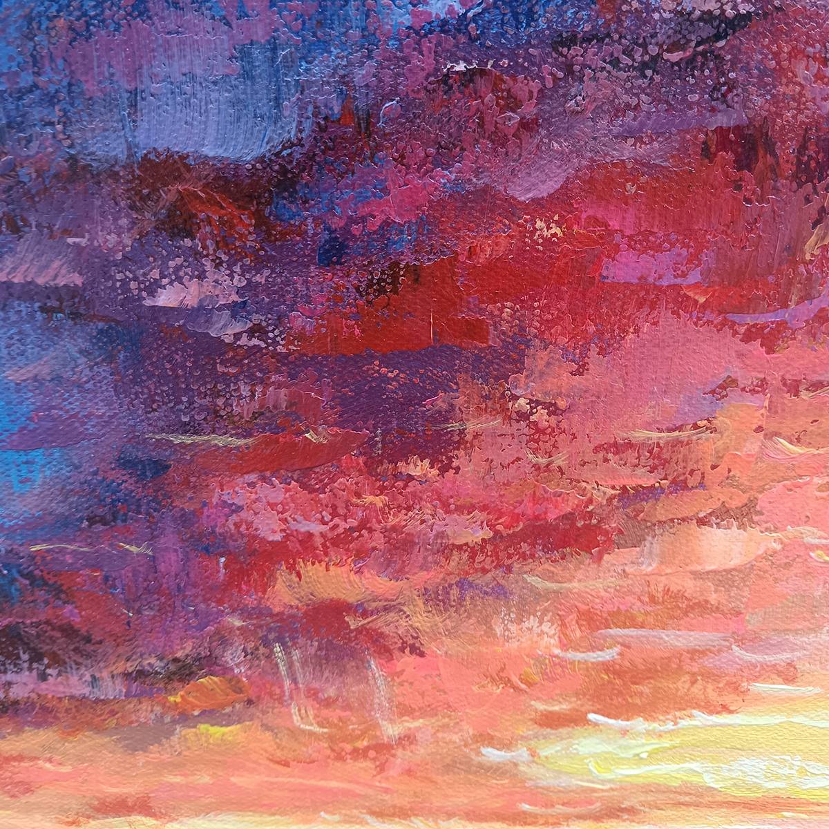 Golden Hour hand-painted gold, orange, pink and violet textured sunset seascape painting