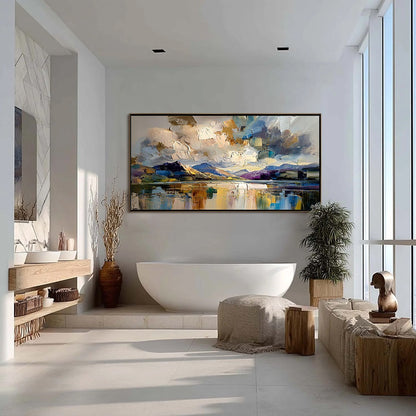 Golden Mirror hand-painted gold and ivory textured coastal landscape painting rolled canvas option