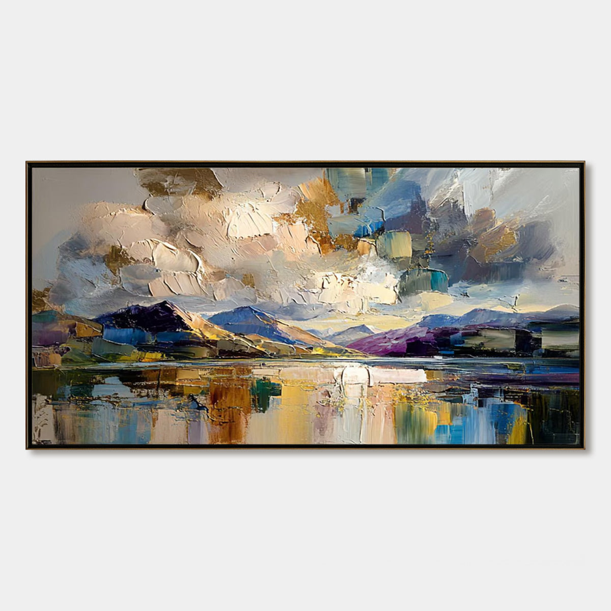 Golden Mirror hand-painted gold and ivory textured coastal landscape painting rolled canvas option