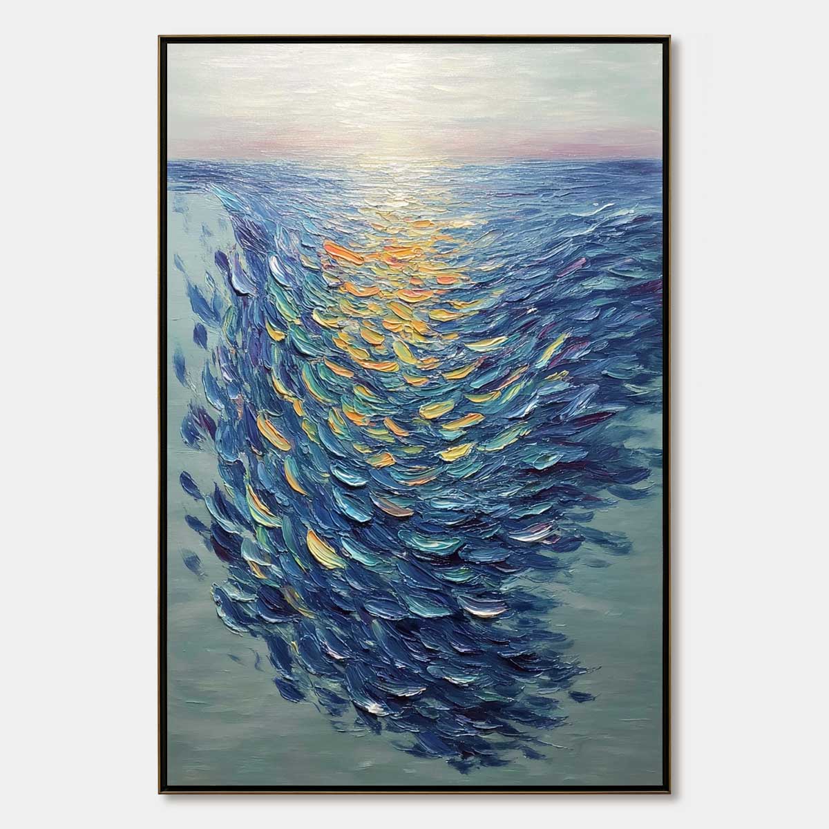 Golden Tide hand-painted gold and ivory textured school of fish painting rolled canvas option