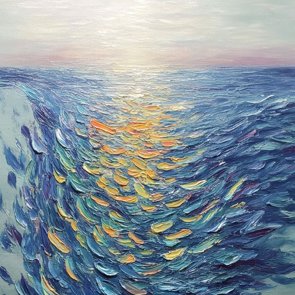 Golden Tide hand-painted gold and ivory textured school of fish painting shown with gold frame