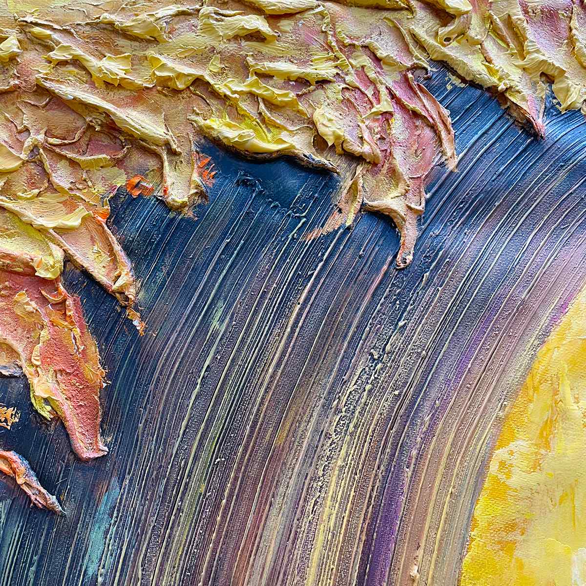 Golden Wave Dreams hand-painted turquoise, ocean blue and gold textured ocean wave painting shown with white frame
