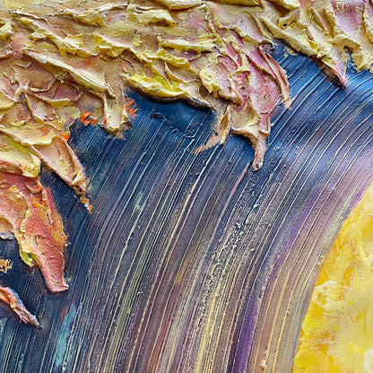 Golden Wave Dreams hand-painted turquoise, ocean blue and gold textured ocean wave painting shown with white frame