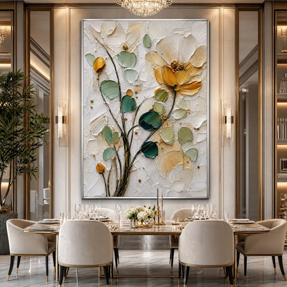 Gold and Yellow Floral Impasto Painting – Golden Whisper