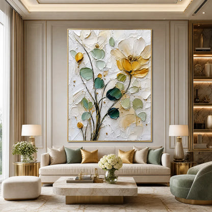 Gold and Yellow Floral Impasto Painting – Golden Whisper