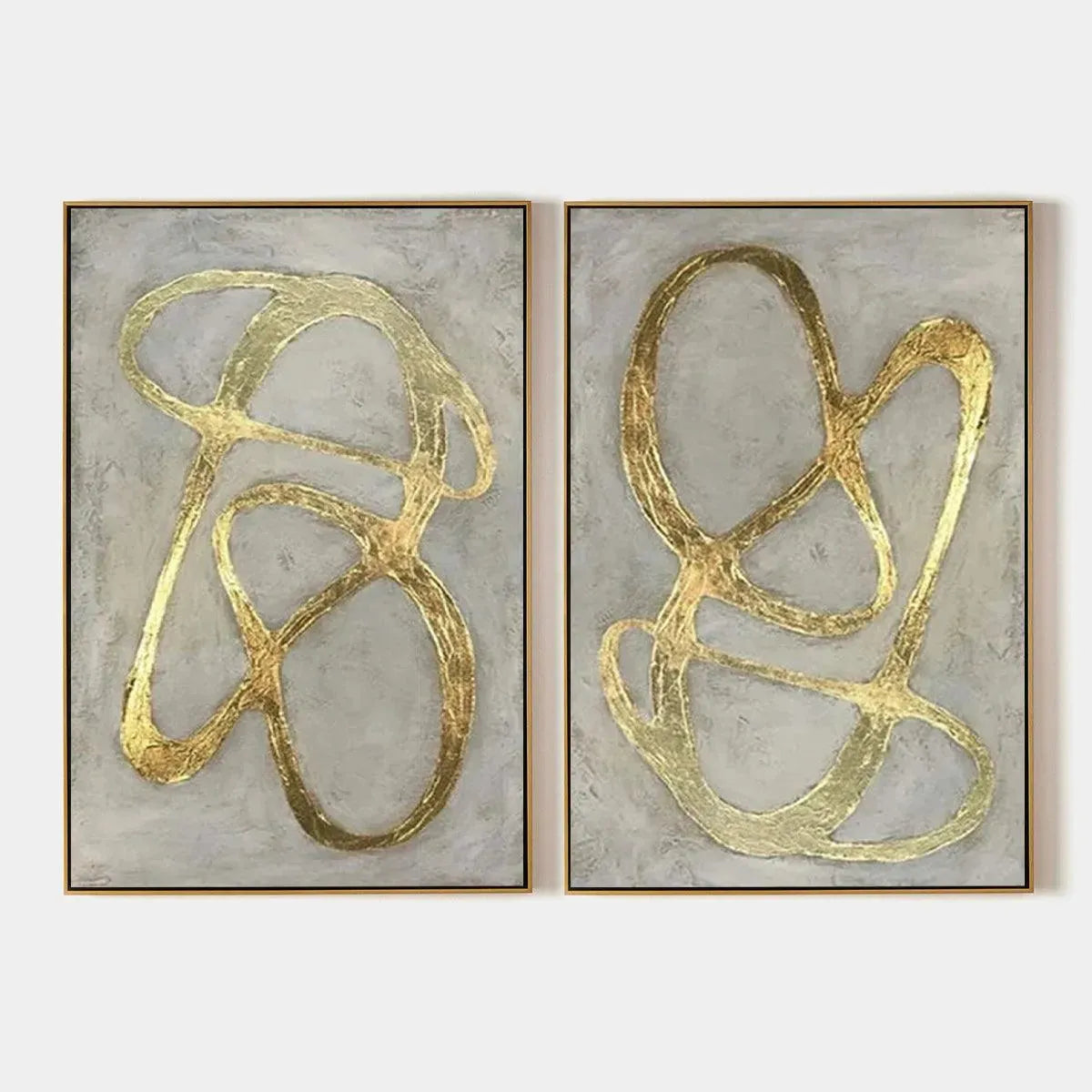 Golden Abstract Diptych – Wabi-Sabi Abstract Oil Painting, view 1