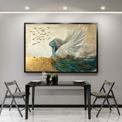 Teal and Gold Figurative Oil Painting – Golden Ascension