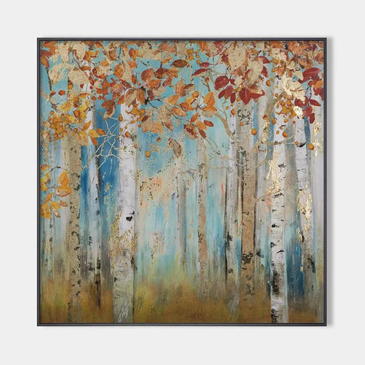 Golden Autumn Forest hand-painted gold and ivory textured forest landscape painting rolled canvas option